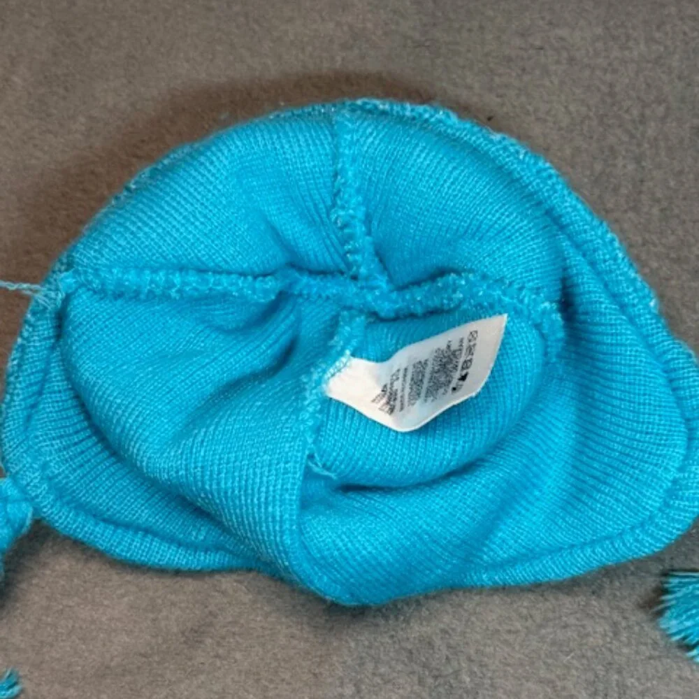 Nike Toddler Knit Winter Hat Blue Ear Flap Beanie Tassel Pom 100% Acrylic OS